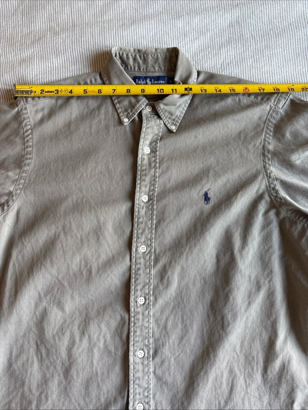 VTG Ralph Lauren Button Up Shirt Mens Size L Khaki Utility Cotton Pony 90s